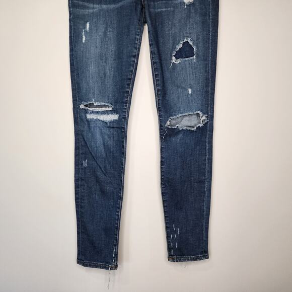 J. Crew Toothpick Skinny Jeans Dark Wash Mid Rise Patched Distressed 26 - Picture 3 of 9